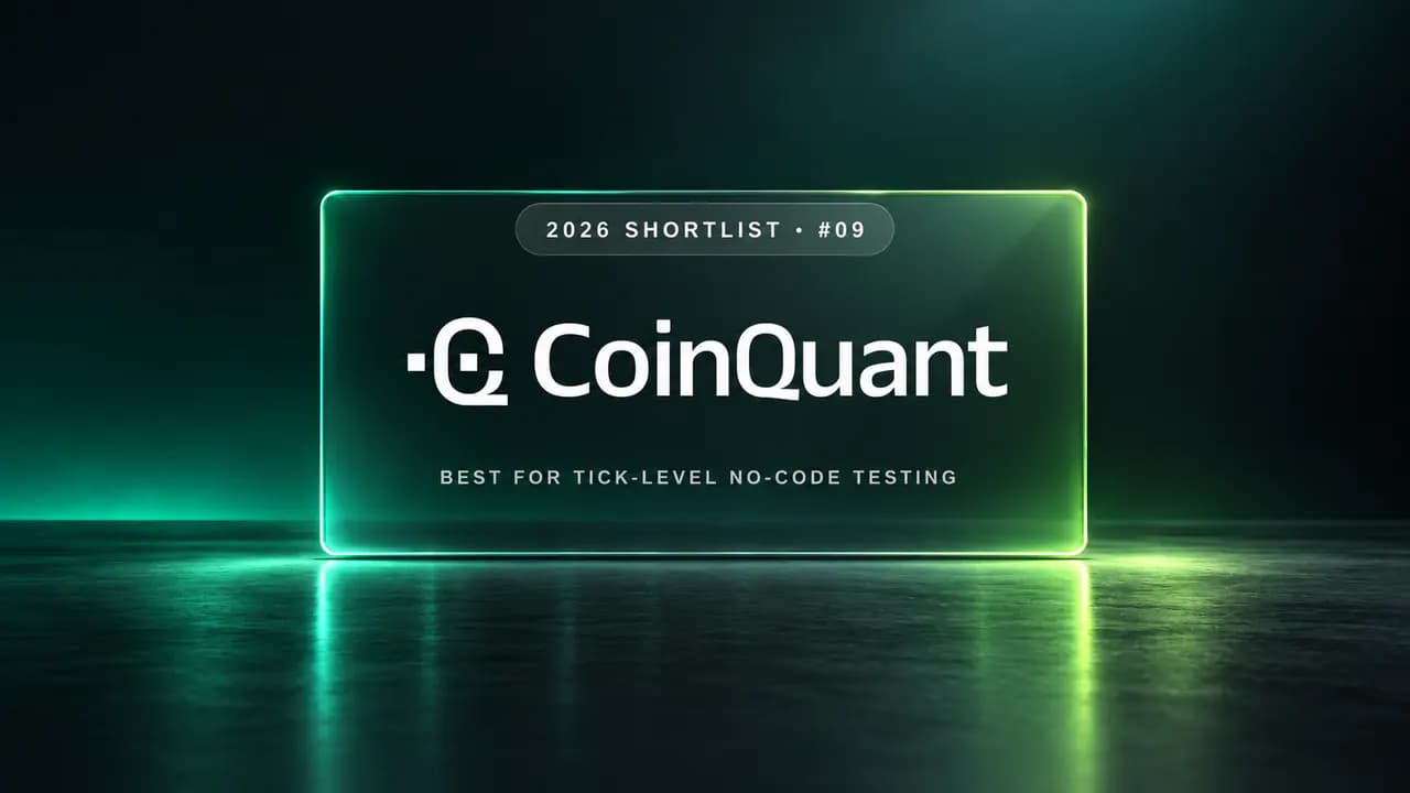CoinQuant ranked number nine and best for tick-level no-code testing in the 2026 AI trading strategy builder shortlist