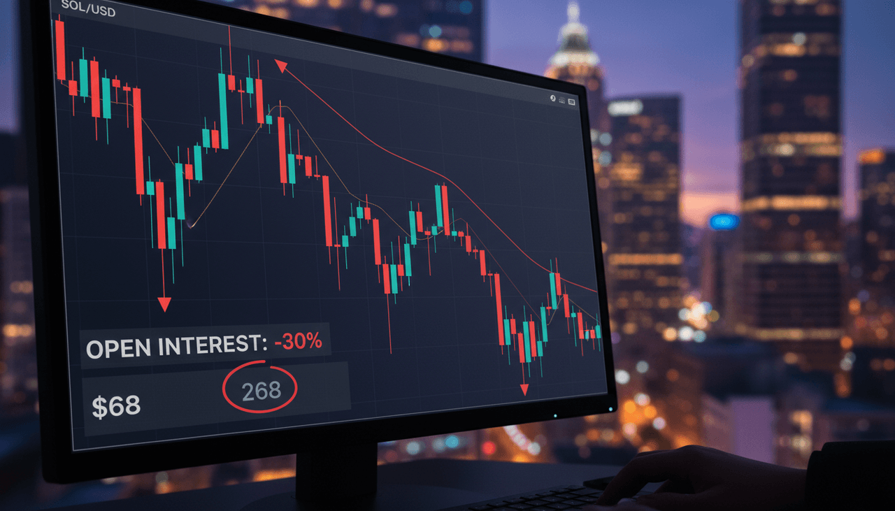 Solana's Open Interest Plunges 30% as $68 Retest Looms for SOL